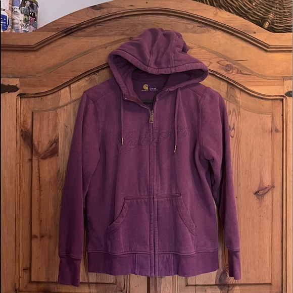 Carhartt purple hooded w drawstring full zip size L(12/14) front pockets - Picture 1 of 5